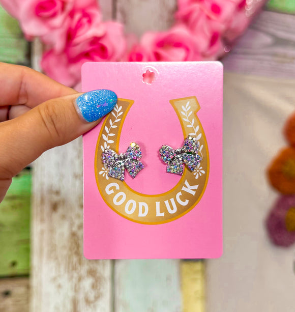 Just A Girl Bow Stud Earrings • AB Crystals & Gold