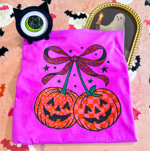 Autumn Bites & Cherry Frights•Distressed Version Comfort Colors Tee• Made To Order