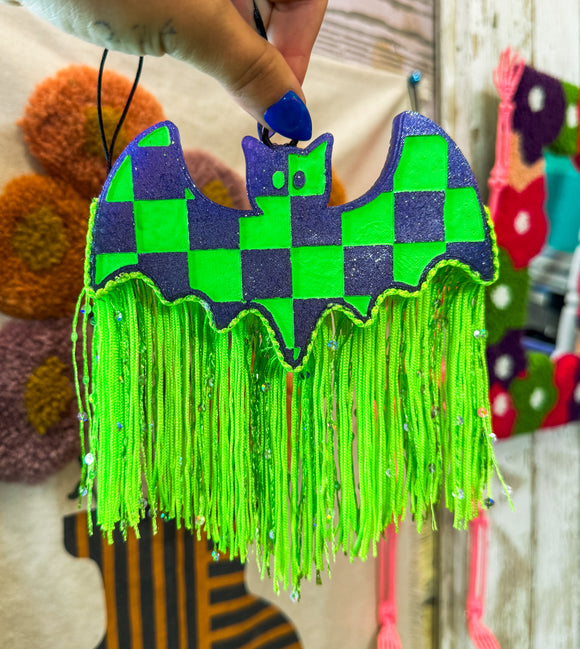 Green Checkered Bat Car Freshie•Marshmallow Fireside Scent