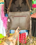 Whipstitch Tooled Cowhide Fringe Purse