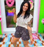 Midnight Twist Ribbed Floral Shorts