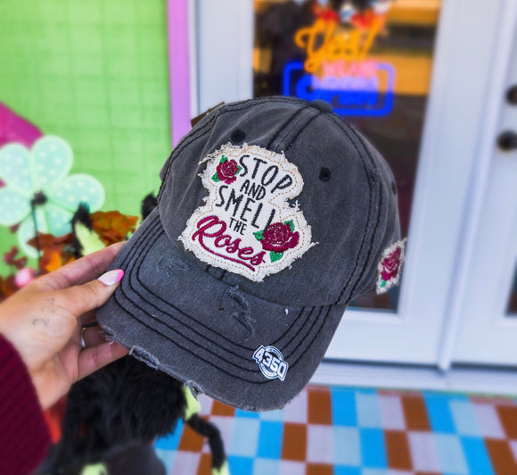 Embroidered Smell The Roses Cap