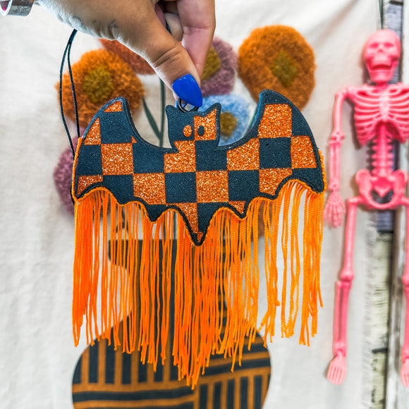 Orange Checkered Bat Car Freshie• Pie In The Sky Scent