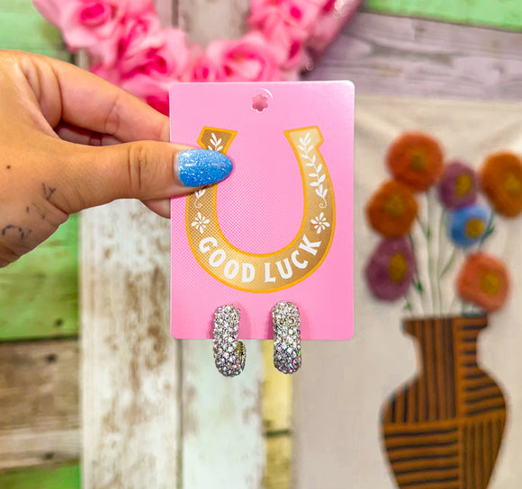 Outlaw Halo Half Hoop Earrings•Clear Crystals