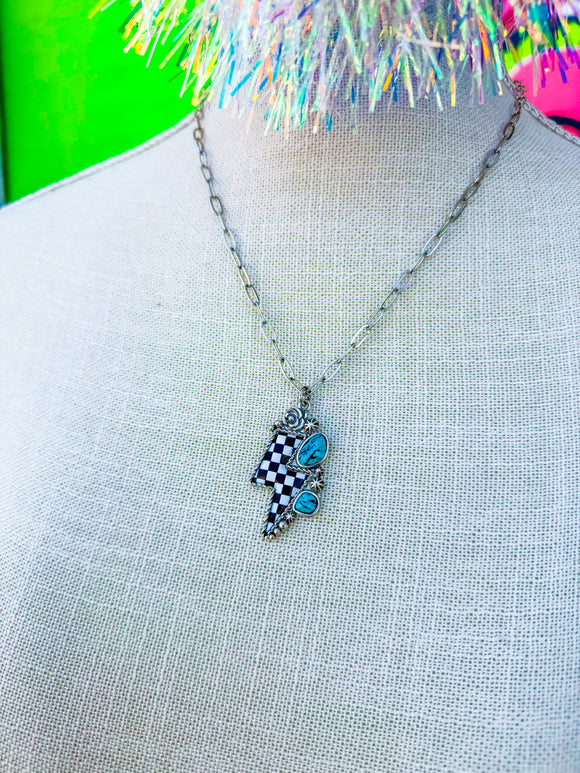 See ya Later •  Checkered Bolt Necklace